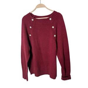 J Crew Sweater Womens XXL burgundy  Wool Blend Rhinestone Jeweled Buttons